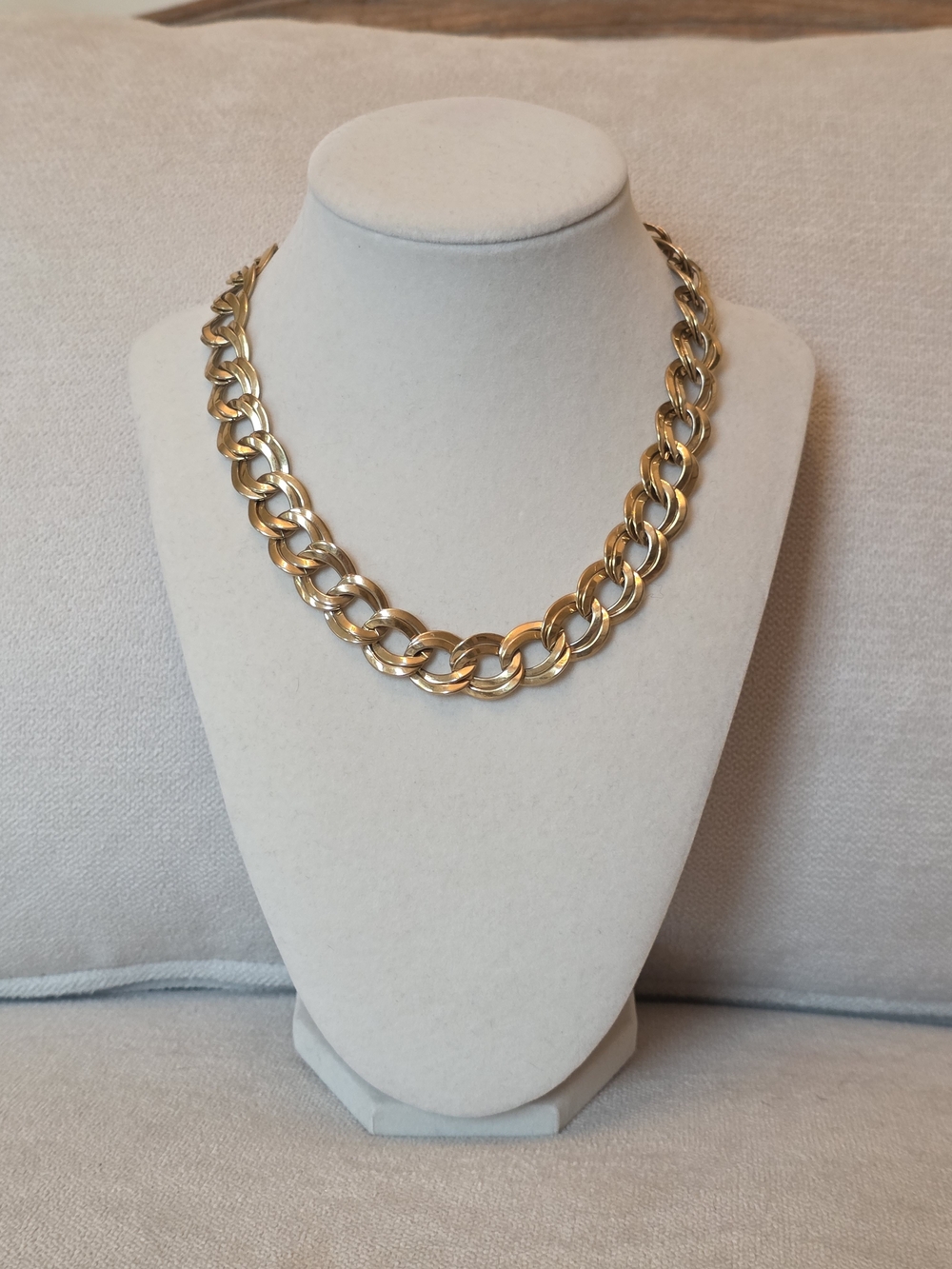 Gold Tone Chunky Double Link Chain Statement Necklace 16.5"